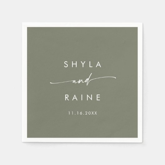 Serviette En Papier Boho Chic Olive Vert Monogramme Mariage Napkins (Devant)