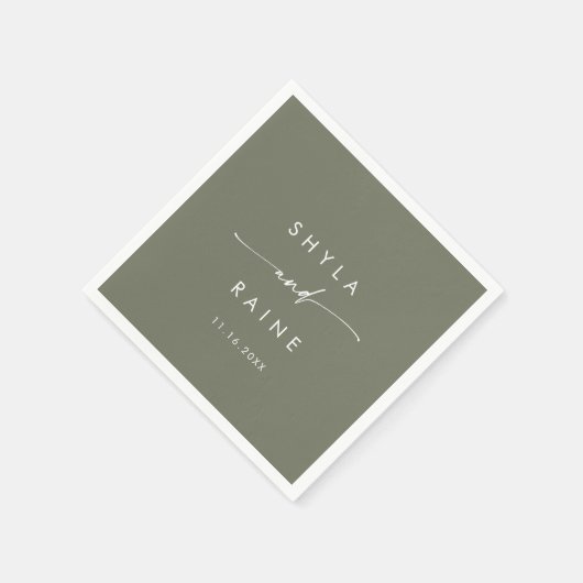 Serviette En Papier Boho Chic Olive Vert Monogramme Mariage Napkins (Coin)