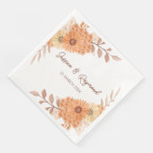 Serviette En Papier Boho Chic Orange Floral Mariage (Coin)