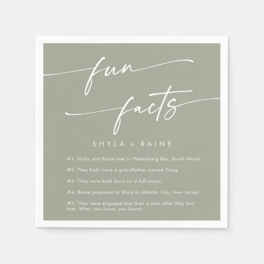 Serviette En Papier Boho Chic Sage Vert Mariage Fun Fact Naples (Devant)