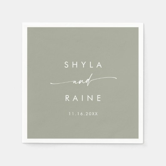 Serviette En Papier Boho Chic Sage Vert Monogramme Mariage Napkins (Devant)