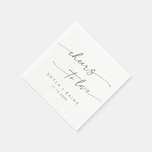 Serviette En Papier Boho Chic Vert et Blanc encourage à aimer Mariage (Coin)