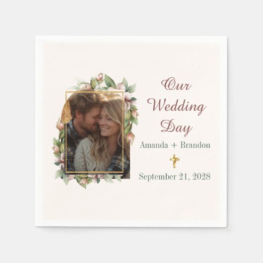 Serviette En Papier Boho Christian Cross Floral Arch Mariage photo (Devant)