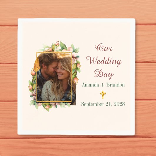 Serviette En Papier Boho Christian Cross Floral Arch Mariage photo