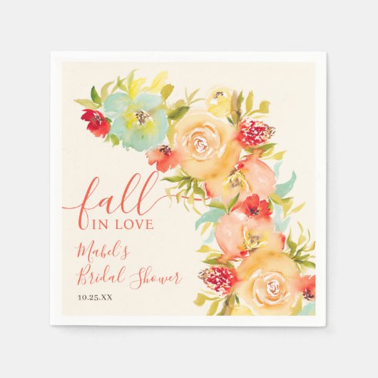 Serviette En Papier Boho Chute amoureuse aquarelle fleurie douche nupt (Devant)