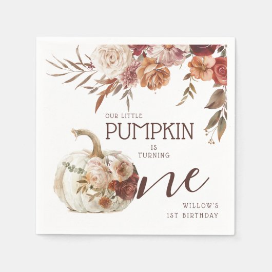 Serviette En Papier Boho Citrouille Autumn Bloom 1er anniversaire (Devant)