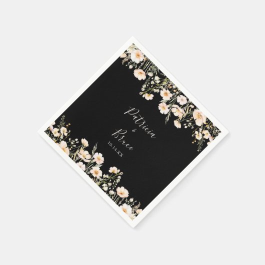 Serviette En Papier Boho classique Fleur sauvage noir Mariage noir Nap (Coin)