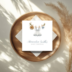 Serviette En Papier Boho Clothesline Girl bleu et blanc aquarelle