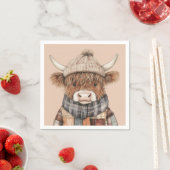 Serviette En Papier Boho Cute Highland Cow en crème Casquette (En situation)