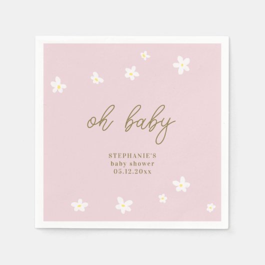 Serviette En Papier Boho Daisies Rose Or Oh Baby Girl Douche (Devant)