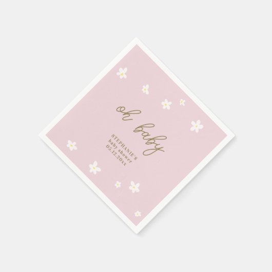 Serviette En Papier Boho Daisies Rose Or Oh Baby Girl Douche (Coin)