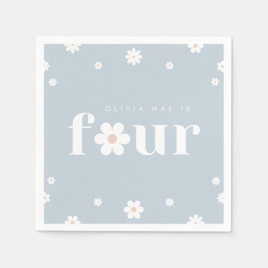 Serviette En Papier Boho Daisy Quatrième anniversaire Napkin (Devant)