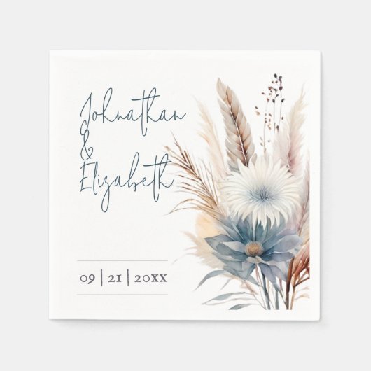 Serviette En Papier Boho d'hiver Mariage Floral | BLANCHE (Devant)