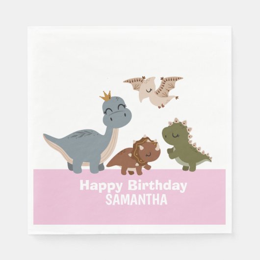 Serviette En Papier Boho Dinosaur Anniversaire rose (Devant)