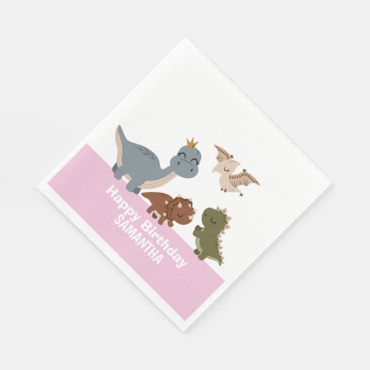 Serviette En Papier Boho Dinosaur Anniversaire rose (Coin)