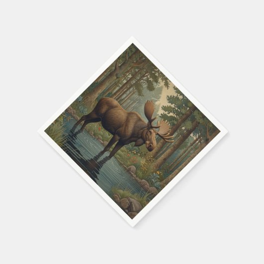 Serviette En Papier Boho d'orignal rustique boisé forêt verdure (Coin)