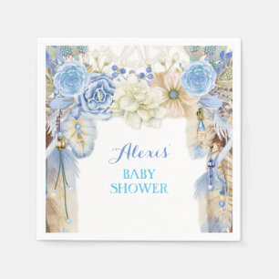 Serviette En Papier Boho Dream Catcher Plumes Tribal Periwinkle bleu