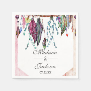 Serviette En Papier Boho Dreamcatcher & Feathers Mariage Monogramme ro