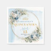 Serviette En Papier Boho Dusty Blue Eucalyptus Gold Glitter Quinceañer (Devant)