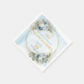 Serviette En Papier Boho Dusty Blue Eucalyptus Gold Glitter Quinceañer (Coin)