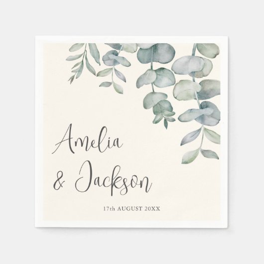 Serviette En Papier Boho Dusty Blue Eucalyptus Mariage (Devant)