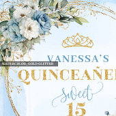 Serviette En Papier Boho Dusty Blue Floral Eucalyptus Gold Glitter 