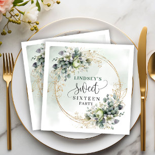 Serviette En Papier Boho Dusty Green Eucalyptus Fête Sweet Seize ans 
