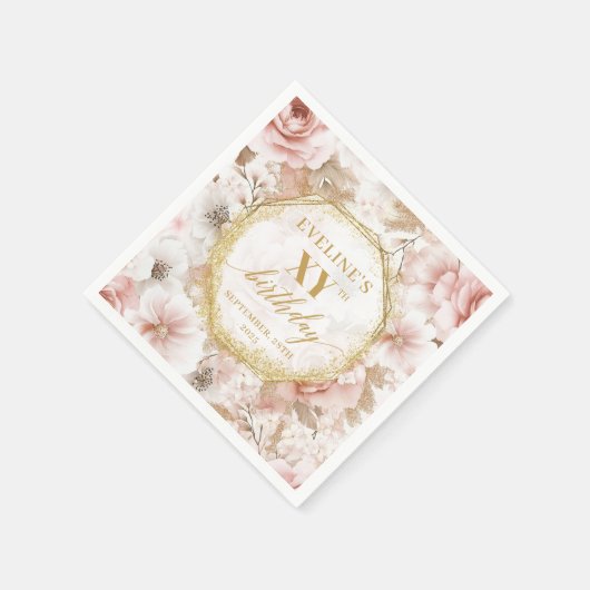 Serviette En Papier Boho Dusty rose 80 serviettes d'anniversaire avec (Coin)