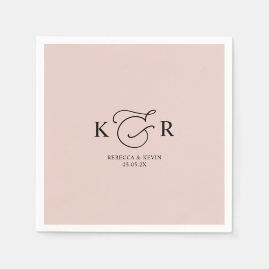 Serviette En Papier Boho Dusty Rose Élégant Mariage Monogram Napkins (Devant)