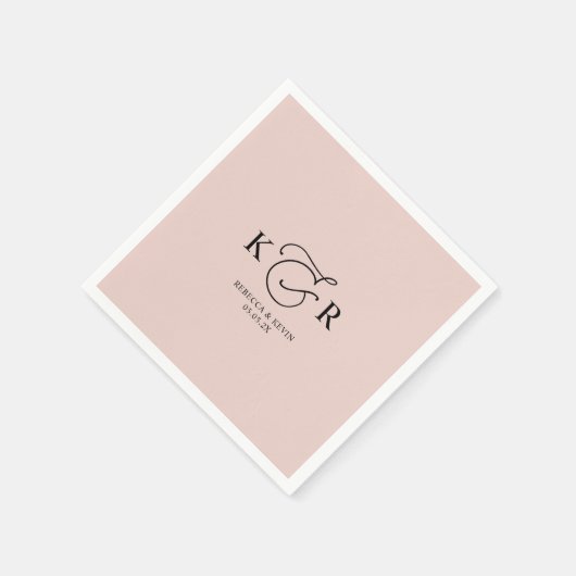Serviette En Papier Boho Dusty Rose Élégant Mariage Monogram Napkins (Coin)