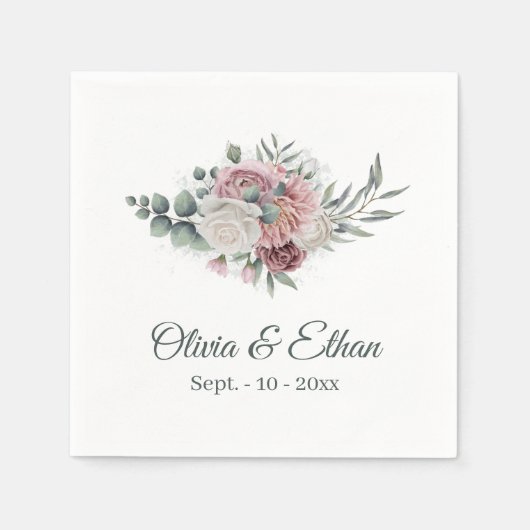 Serviette En Papier Boho Dusty Rose Floral Bouquet (Devant)