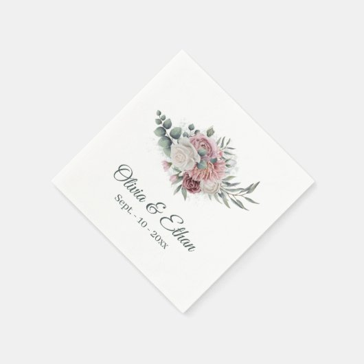 Serviette En Papier Boho Dusty Rose Floral Bouquet (Coin)