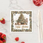 Serviette En Papier Boho Elégant arbre de Noël Noisette (En situation)