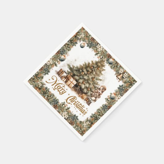 Serviette En Papier Boho Elégant arbre de Noël Noisette (Coin)