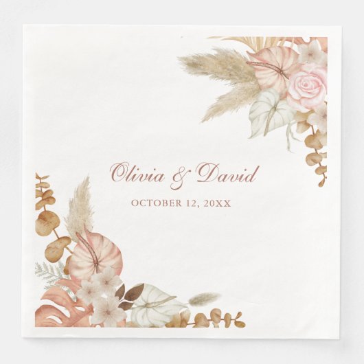 Serviette En Papier Boho Elegant Pampas Grass Mariage Floral Napkins (Devant)