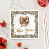 Serviette En Papier Boho Elegant vert et or ruban de Noël (En situation)