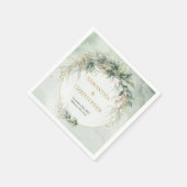Serviette En Papier Boho Eucalyptus branches vertes faux cadre or (Coin)