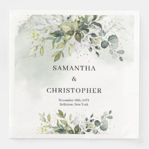 Serviette En Papier Boho Eucalyptus branches vertes faux or