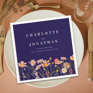 Serviette En Papier Boho Fall Fleur sauvage Meadow Navy Mariage bleu
