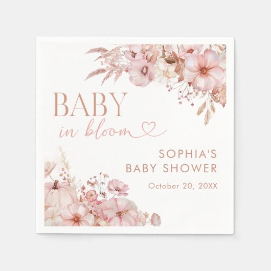 Serviette En Papier Boho Fall Floral Pumpkin Baby Shower (Devant)