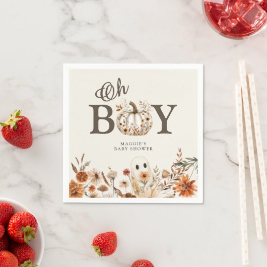 Serviette En Papier Boho Fall Ghost Floral Oh Boy Baby Shower (En situation)