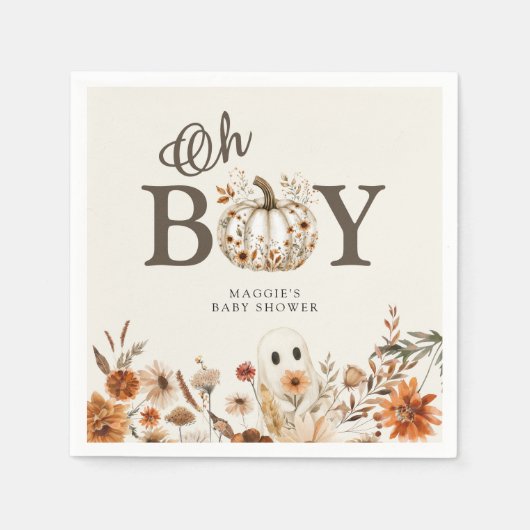 Serviette En Papier Boho Fall Ghost Floral Oh Boy Baby Shower  (Devant)