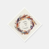 Serviette En Papier Boho Feathers Floral Wreath Monogram Mariage (Coin)