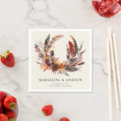 Serviette En Papier Boho Feathers Floral Wreath Monogram Mariage (En situation)