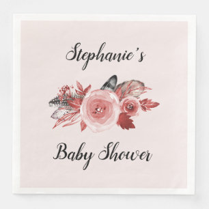 Serviette En Papier Boho Feathers Rose Baby shower Blush