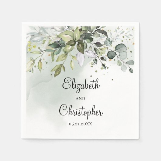Serviette En Papier Boho feuillage vert eucalyptus feuille mariage (Devant)