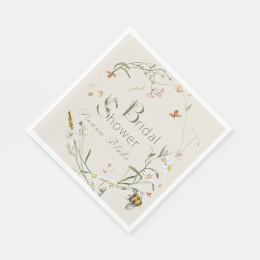 Serviette En Papier Boho Fleur sauvage Bee Beige Fête des mariées (Coin)