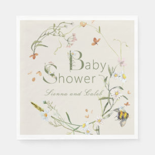 Serviette En Papier Boho Fleur sauvage Beige Baby shower Beige 