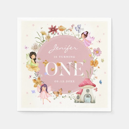 Serviette En Papier Boho Fleur sauvage Fairy 1er fête d'anniversaire (Devant)