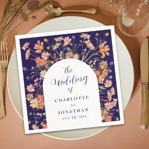 Serviette En Papier Boho Fleur sauvage Floral Arch Marine Mariage bleu